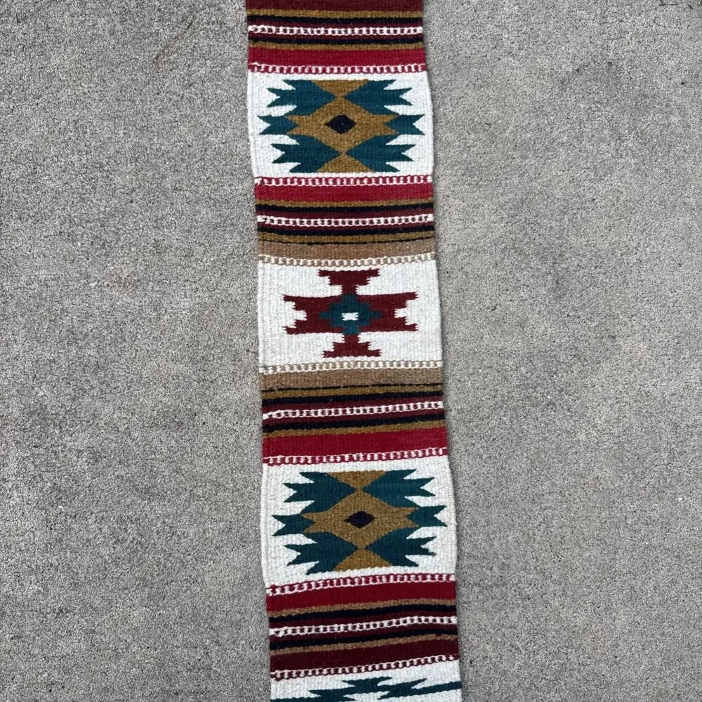 Wool Tribal Southwest Aztec Table Runner Vibrant Colors Fringe Handmade